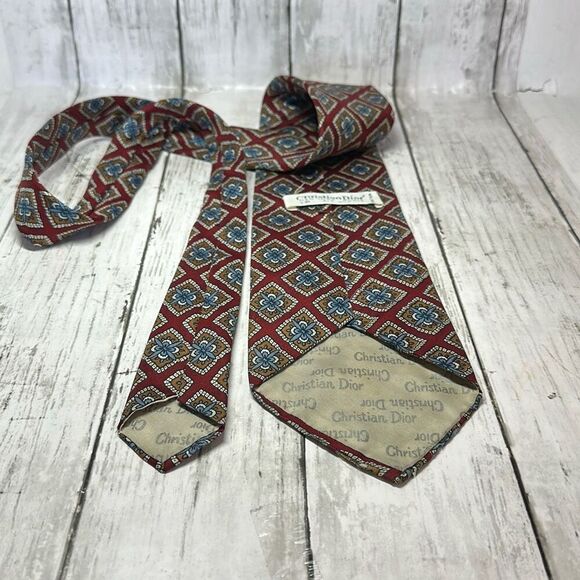 Vintage Christian Dior All Silk Geometric Print Mens Tie Necktie New York Paris - Picture 5 of 5